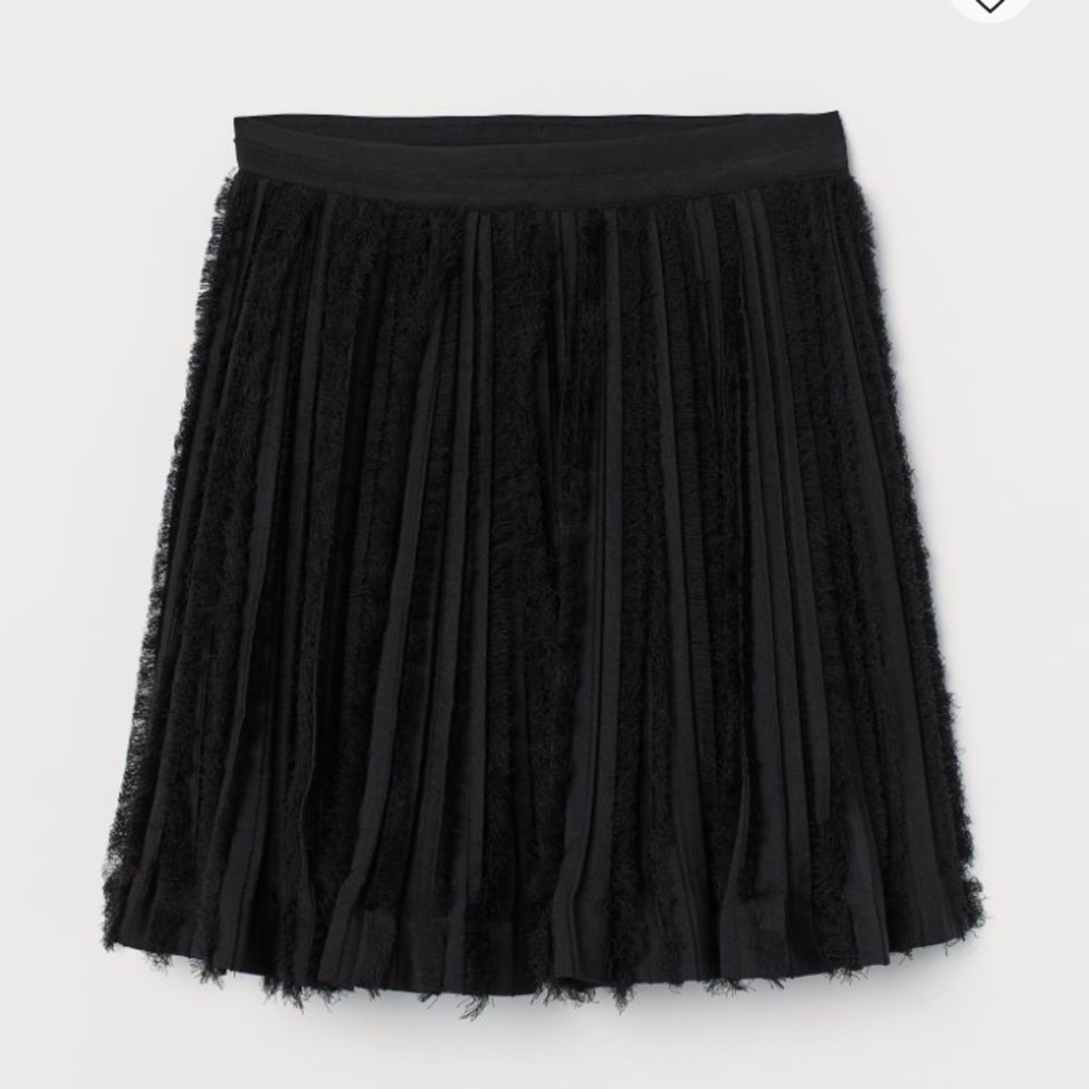 H&M BLACK PLEATED CHIFFON FRINGE RIBBON TRIM COQUETTE MINI SKIRT 14 NWT - Picture 8 of 8